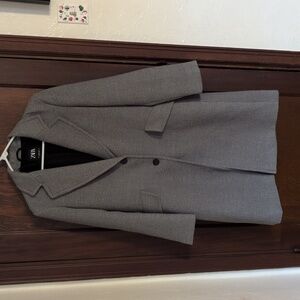 Zara Gray Long Length Pea Coat Business Professional Coat Size XS